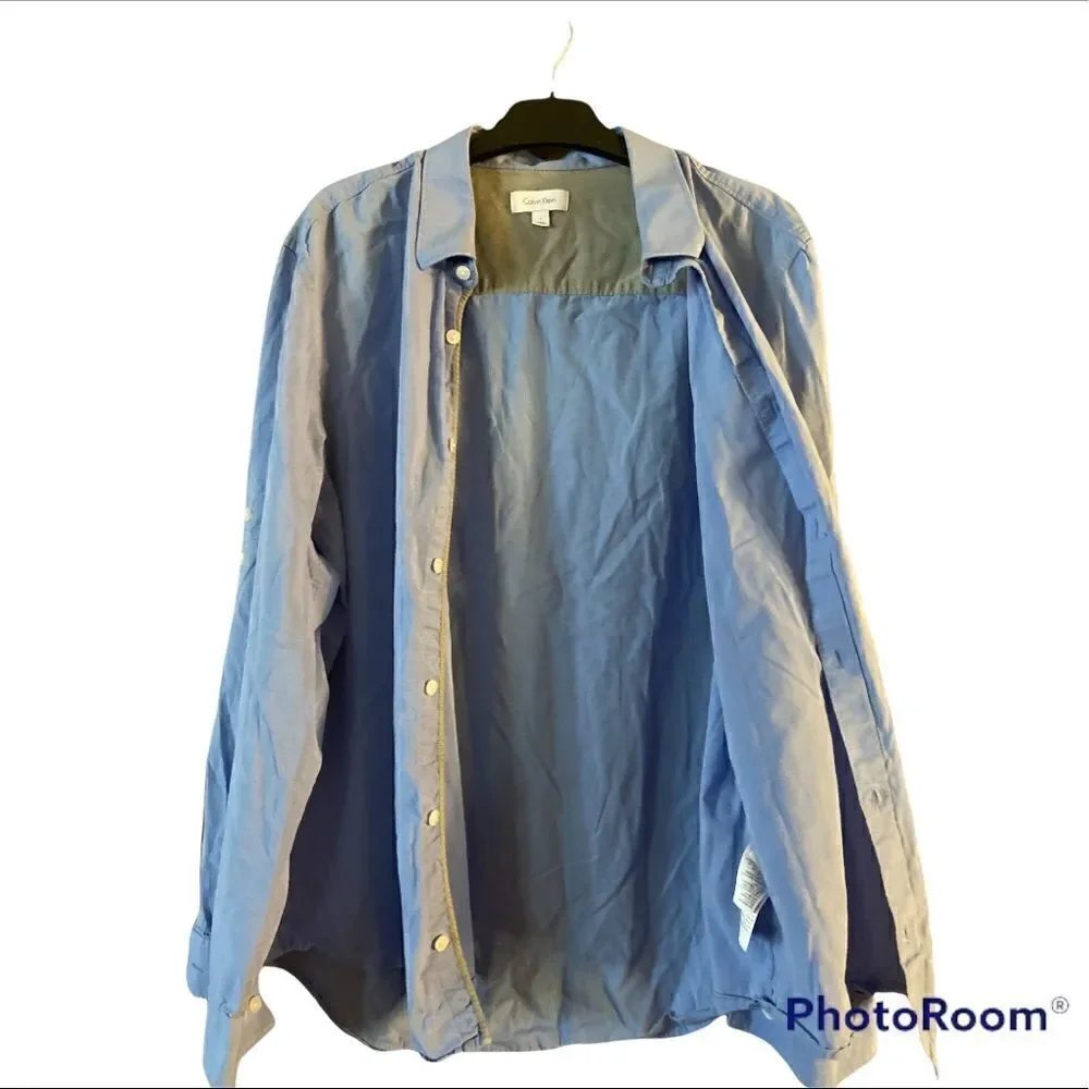 Calvin Klein Button Front Blue Long Sleeve Shirt Size Large‎